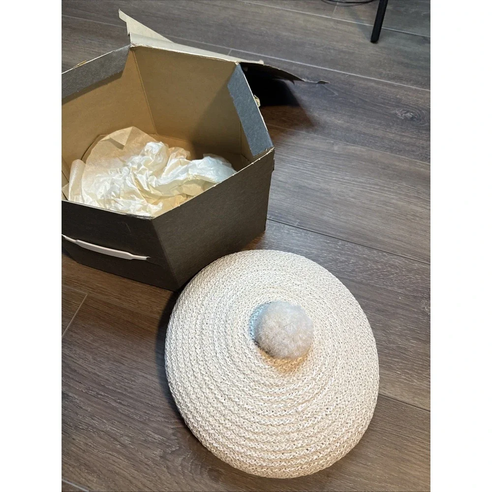 Vintage Everett Original Beret Hat 70s Orange Cream  Textured Retro With Box